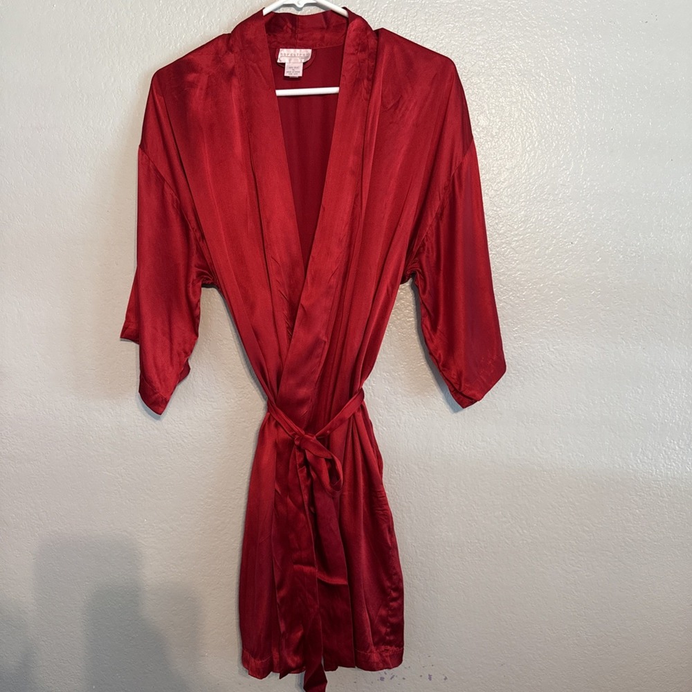 Vintage Nordstrom 100% Silk Belted Night Short Robe Crimson Red Lingerie Sexy
